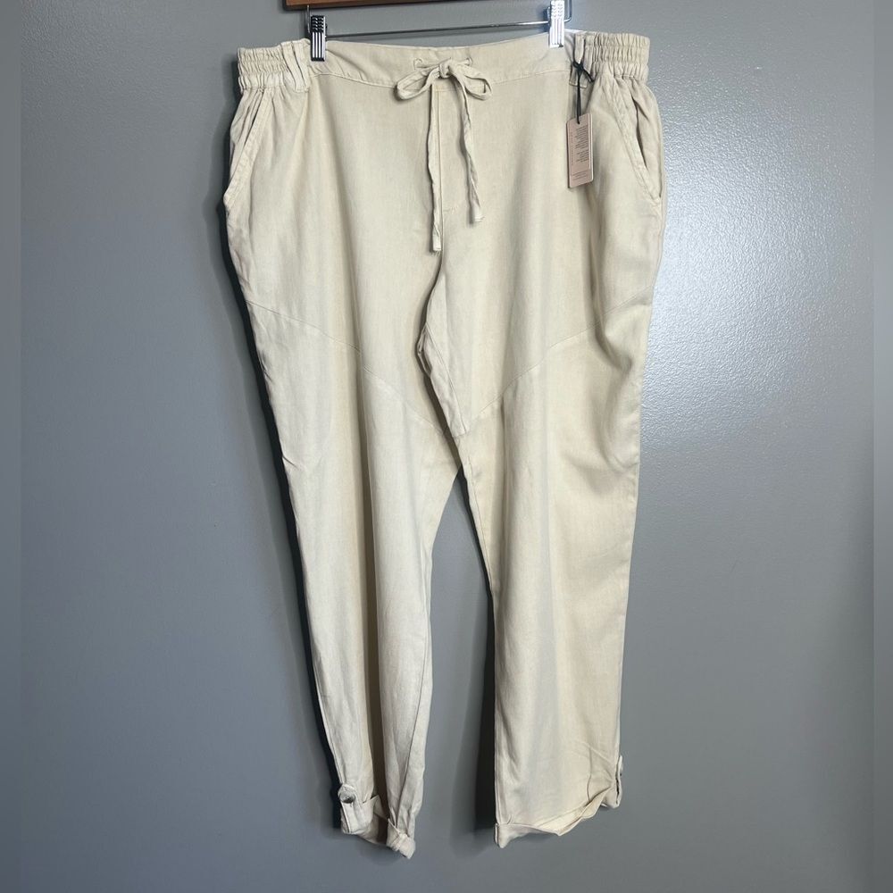 Sincerely Jules linen blend cream cuffed pants size xl beachy coastal‎ relaxed